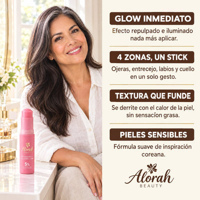Beneficios: glow inmediato, 4 zonas un stick, textura que funde, pieles sensibles