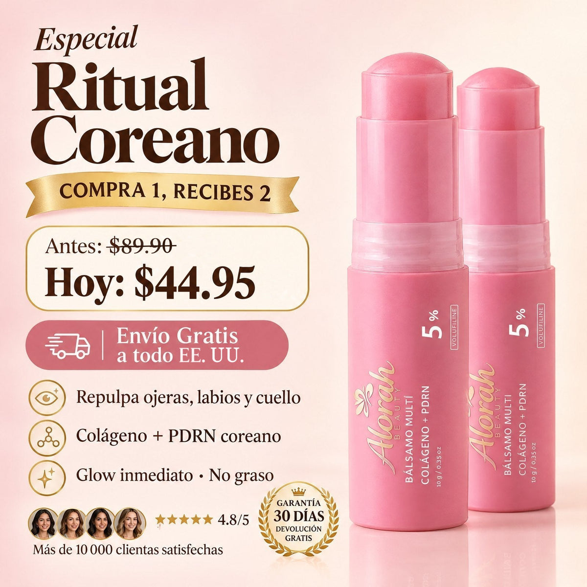 Dos sticks Alorah Stick Ritual de colágeno + PDRN en la oferta compra 1 y recibe 2