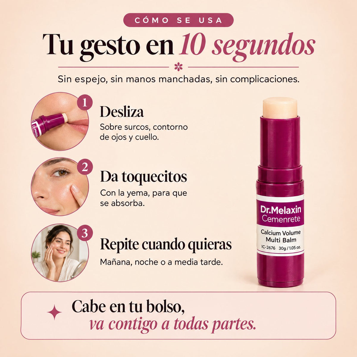 Cómo se usa el bálsamo en 10 segundos: desliza, da toquecitos y repite