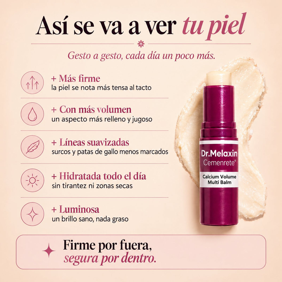 Así se ve la piel con el bálsamo reafirmante: más firme, con más volumen e hidratada