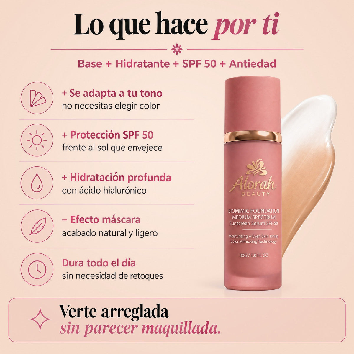 Base 4 en 1 con SPF 50 de Alorah Beauty