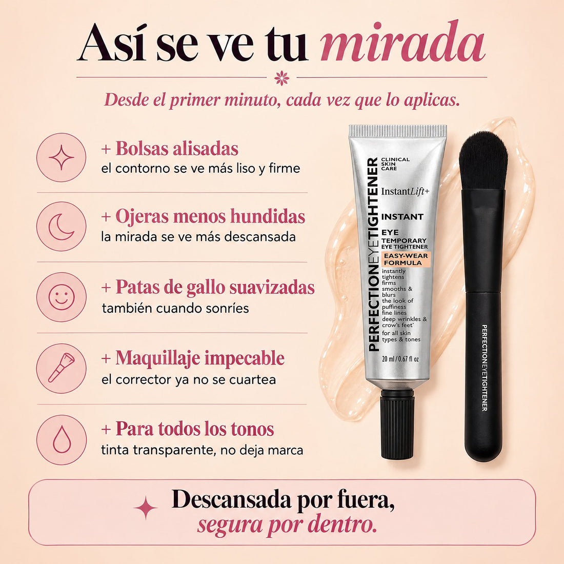 Así se ve tu mirada con EyeLift: bolsas alisadas, ojeras menos hundidas y patas de gallo suavizadas