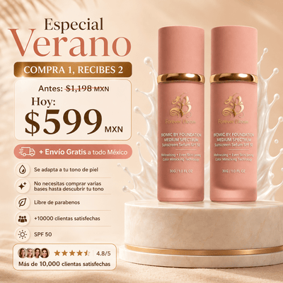 Forever Bloom - Base 4 en 1 con Antiedad y SPF 50 | Se adapta automáticamente a tu tono. Hidrata, protege y embellece - Alorah Beauty