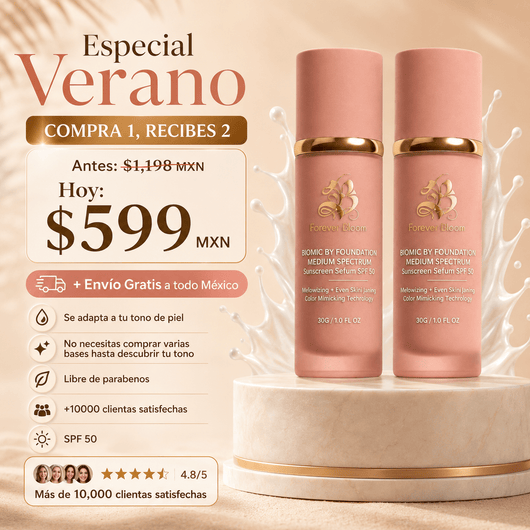 Forever Bloom - Base 4 en 1 con Antiedad y SPF 50 | Se adapta automáticamente a tu tono. Hidrata, protege y embellece - Alorah Beauty