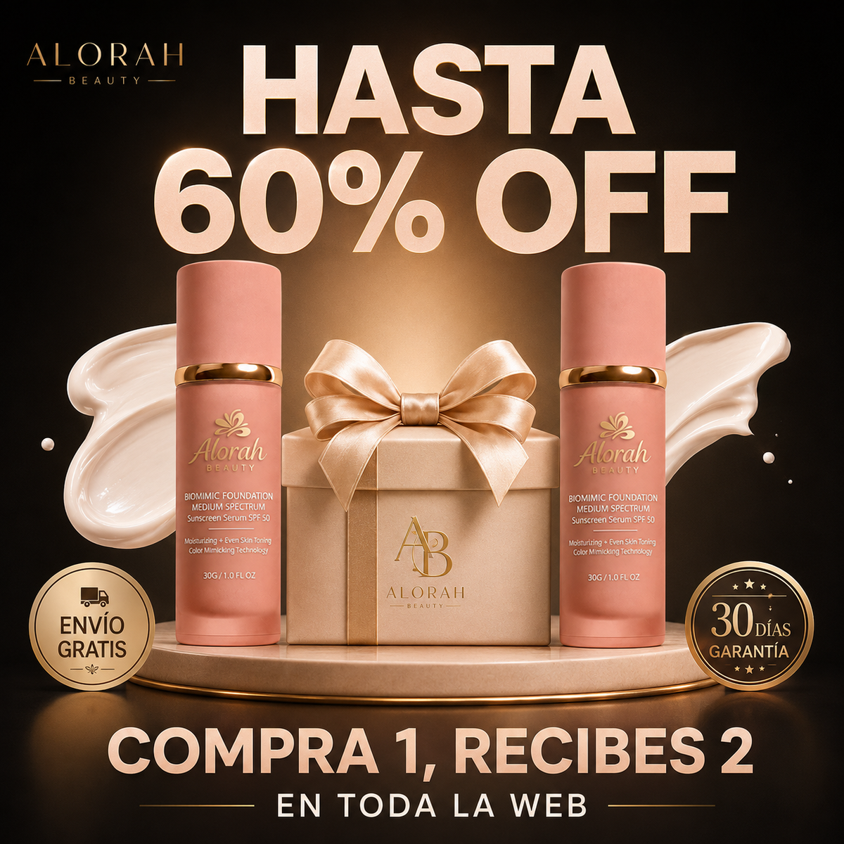 Dos botes de la base 4 en 1 Alorah con caja de regalo: hasta 60 % de descuento, compra 1 y recibe 2, envío gratis y garantía de 30 días